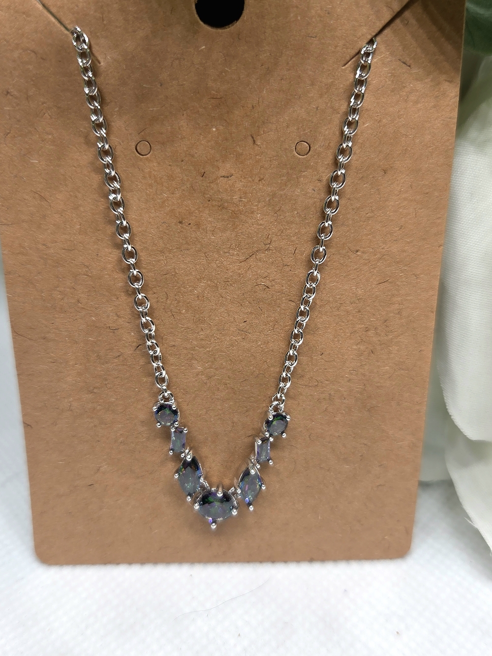 BP Iridescent Alexandrite V-Pendant Necklace On Rhodium